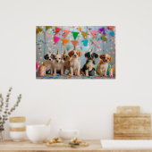 キュートパピースバースデーパーティーお祝いデザイン ポスター (キッチン)