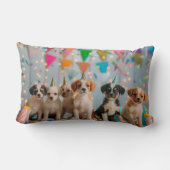 キュートパピースバースデーパーティーお祝いデザイン ランバークッション (裏面)