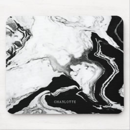 キュートパモダンンダホワイトブラックマーブル名前をカスタムする マウスパッド