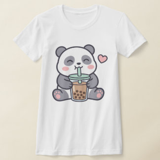 キュートパンダのボバティー レディーススリムフィットTシャツ Tシャツ