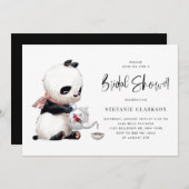 キュートパンダイラストレーションティータイムブライダルシャワー 招待状 (正面/裏面)