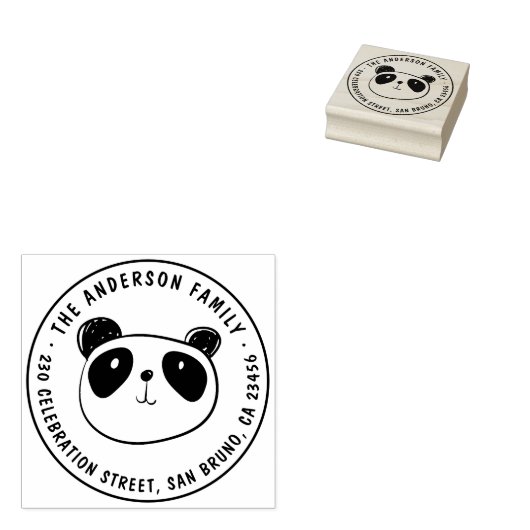 キュートパンダカスタムファミリーネームラウンド差出人住所 ラバースタンプ (押印)