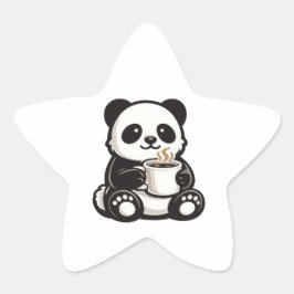 キュートパンダコーヒー – かわいいパンダがコーヒーを持つ  星シール