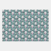 キュートパンダパターン誕生日ボーイグリーン ラッピングペーパーシート (正面3)