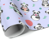 キュートパンダパターン誕生日 |紫 ラッピングペーパー (ロールコーナー)
