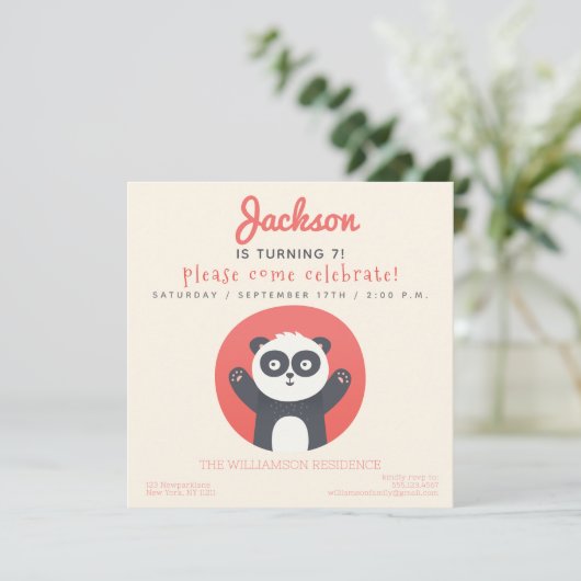キュートパンダベアおもしろい子供の誕生日パーティの招待状 招待状 (スタンド正面)