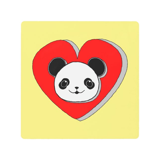 キュートパンダベアーアンド赤いハートスケッチ メタルプリント (正面)