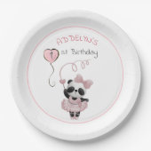 キュートパンダベアーバレリーナピンクチャイルドーズ誕生日 ペーパープレート (正面)
