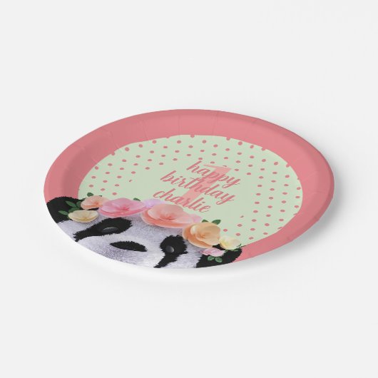 キュートパンダベア誕生日エイジピーチ紙プレート ペーパープレート (アングル)