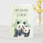 キュートパンダペアインバンブー水彩誕生日カード カード (黄色い花)
