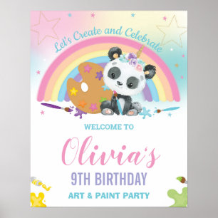 キュートパンダレインボー絵を描アート誕生日へようこそ ポスター