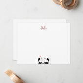 キュートパンダ赤面ピンクモノグラム台本 ノートカード (正面/裏面インサイチュ)