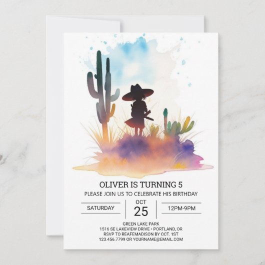 キュートパンパスグラスカウボーイ誕生日 招待状 (正面)