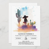 キュートパンパスグラスカウボーイ誕生日 招待状 (正面/裏面)