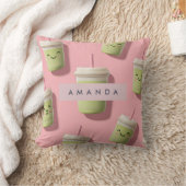 キュートパーソナライズされたかわいいパステルスムージー抹茶 クッション (ブランケット)