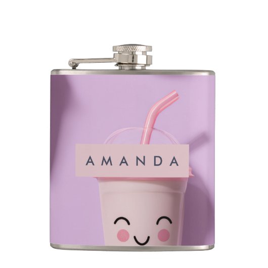 キュートパーソナライズされたかわいいパステルスムージー顔 フラスク (正面)