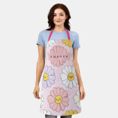 キュートパーソナライズされたかわいいパステルデイジーフラワー顔 エプロン (着用した状態)