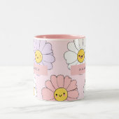 キュートパーソナライズされたかわいいパステルデイジーフラワー顔 ツートーンマグカップ (中央)