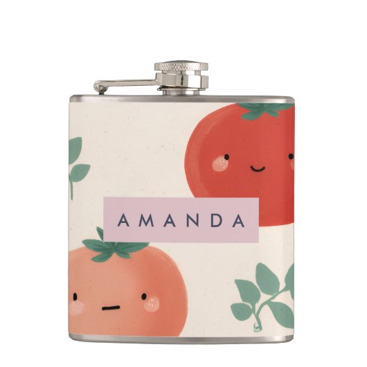 キュートパーソナライズされたかわいいパステルトマト顔 フラスク (正面)