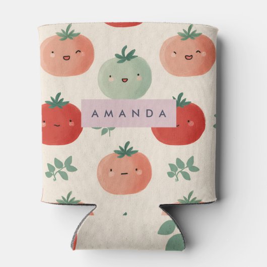 キュートパーソナライズされたかわいいパステルトマト顔 缶クーラー (裏面)
