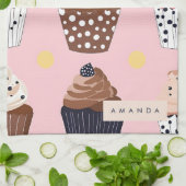 キュートパーソナライズされたなカップケーキ キッチンタオル (折り畳み)