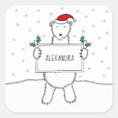 キュートパーソナライズされたなクリスマスのシロクマのクリスマス スクエアシール (正面)