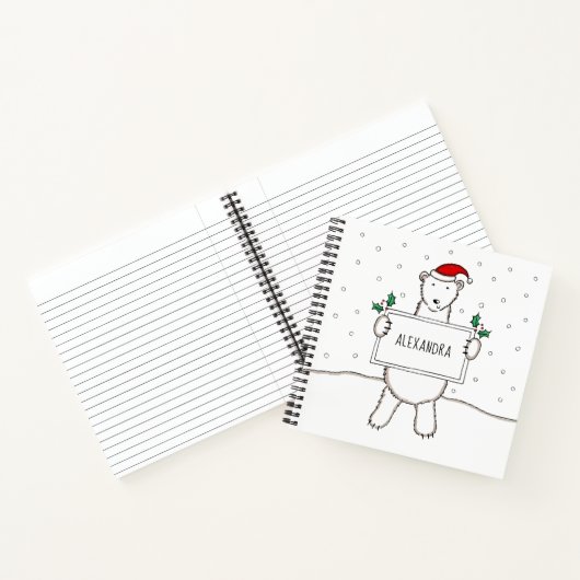 キュートパーソナライズされたなクリスマスのシロクマのクリスマス ノートブック (内部)