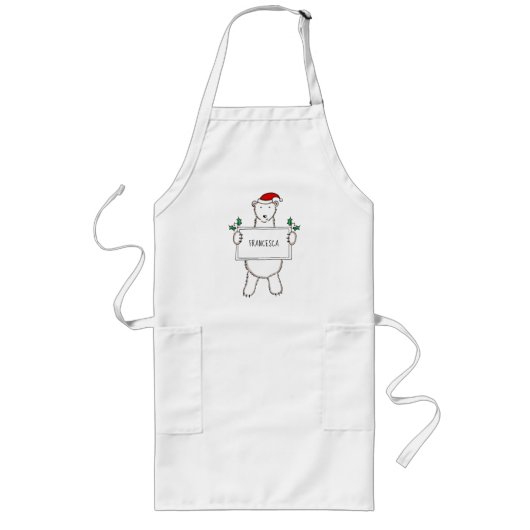 キュートパーソナライズされたなクリスマスのシロクマのクリスマス ロングエプロン (正面)