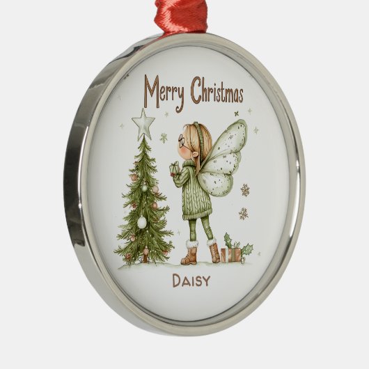 キュートパーソナライズされたなクリスマスの妖精と木 メタルオーナメント (右)