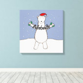 キュートパーソナライズされたなクリスマスの極熊の贈り物 キャンバスプリント (インサイチュ (ウッドフロア))