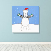 キュートパーソナライズされたなクリスマスの極熊の贈り物 キャンバスプリント (インサイチュ (ウッドフロア))