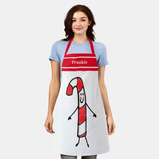 キュートパーソナライズされたなクリスマスキャンディーケーンエプロン エプロン (着用した状態)