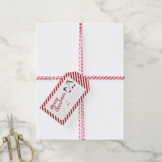 キュートパーソナライズされたなクリスマスペンギン ギフトタグ (より糸付き)