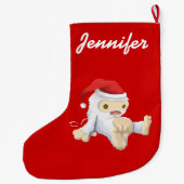 キュートパーソナライズされたなクリスマス雪モンスター玩具 ラージクリスマスストッキング (裏面)