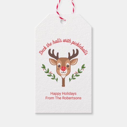 キュートパーソナライズされたなトナカイの漬物 ギフトタグ (正面)