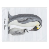 キュートパーソナライズされたなペッティングペンギンと雛 テーブルクロス (正面(横))