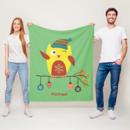 キュートパーソナライズされたな冬フクロウのクリスマス フリースブランケット