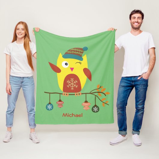 キュートパーソナライズされたな冬フクロウのクリスマス フリースブランケット (インサイチュ)