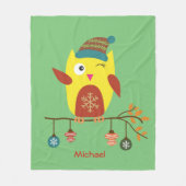 キュートパーソナライズされたな冬フクロウのクリスマス フリースブランケット (正面)