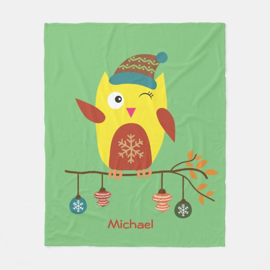 キュートパーソナライズされたな冬フクロウのクリスマス フリースブランケット (正面)