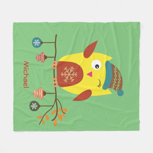 キュートパーソナライズされたな冬フクロウのクリスマス フリースブランケット (正面(横))