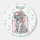 キュートパーソナライズされたな子猫ピンクボウ マグネット (正面)