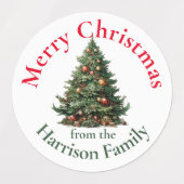 キュートパーソナライズされたな水彩クリスマスツリーの願い ラベル (デザイン2)