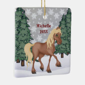 キュートパーソナライズされたな茶色の冬馬クリスマス セラミックオーナメント (右)