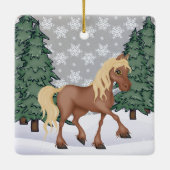 キュートパーソナライズされたな茶色の冬馬クリスマス セラミックオーナメント (裏面)