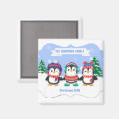 キュートパーソナライズされたな3ペンギンのクリスマスマグネット マグネット (正面/裏面)