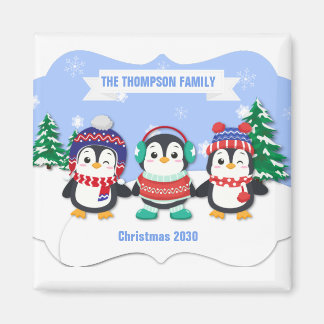 キュートパーソナライズされたな3ペンギンのクリスマスマグネット マグネット