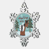 キュートパーソナライズされたアパロオサホースウィンターホリデー スノーフレークピューターオーナメント (右)