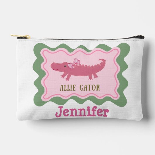 キュートパーソナライズされたアリゲーターペンシル アクセサリーポーチ (正面)
