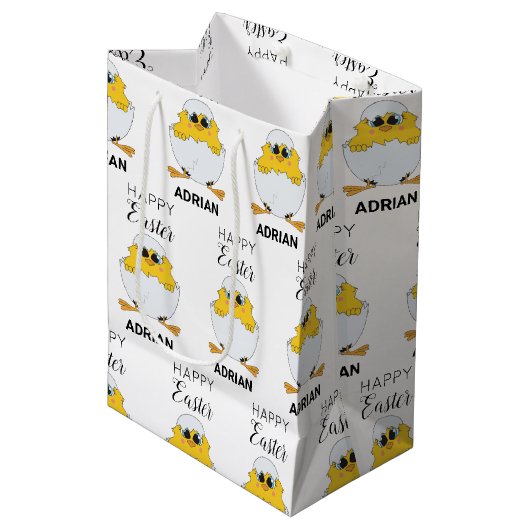 キュートパーソナライズされたイースターエッグ&シックハッピーイースター ミディアムペーパーバッグ (正面アングル)